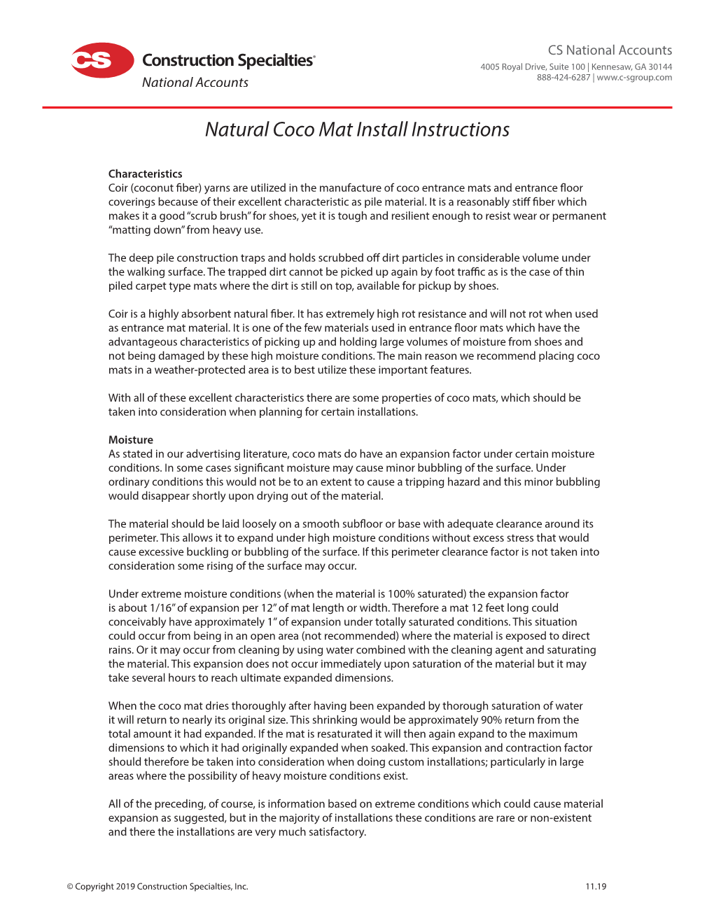 Natural Coco Mat Install Instructions