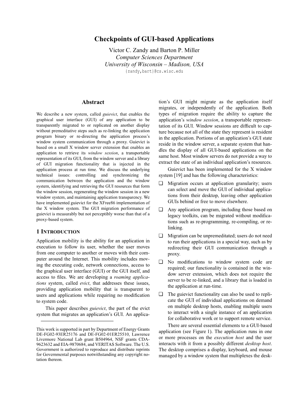 Checkpoints of GUI-Based Applications Victor C