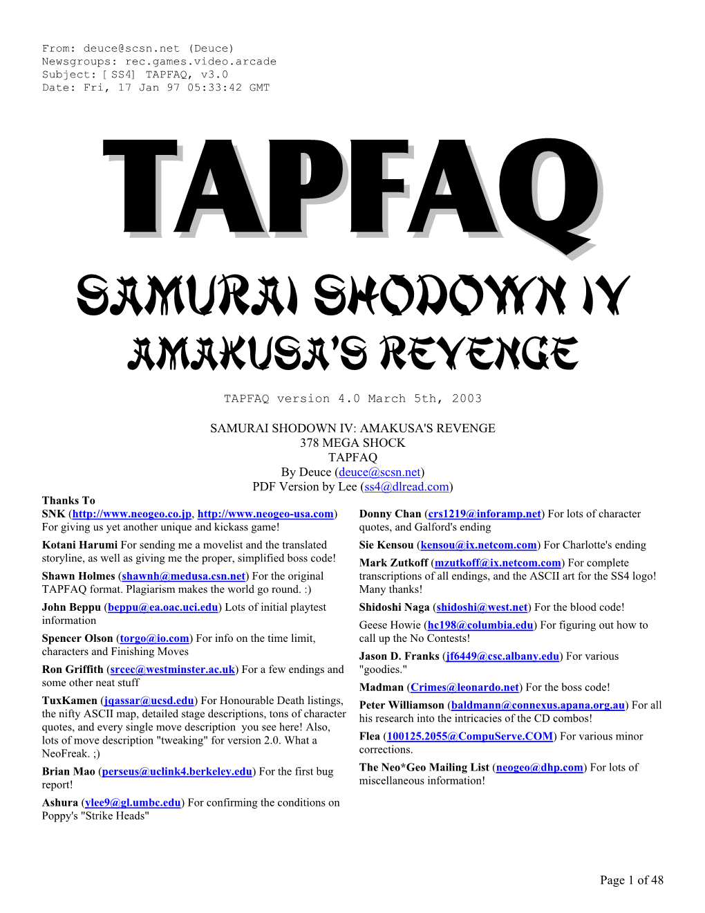 SAMURAI SHODOWN IV Amakusaªs REVENGE