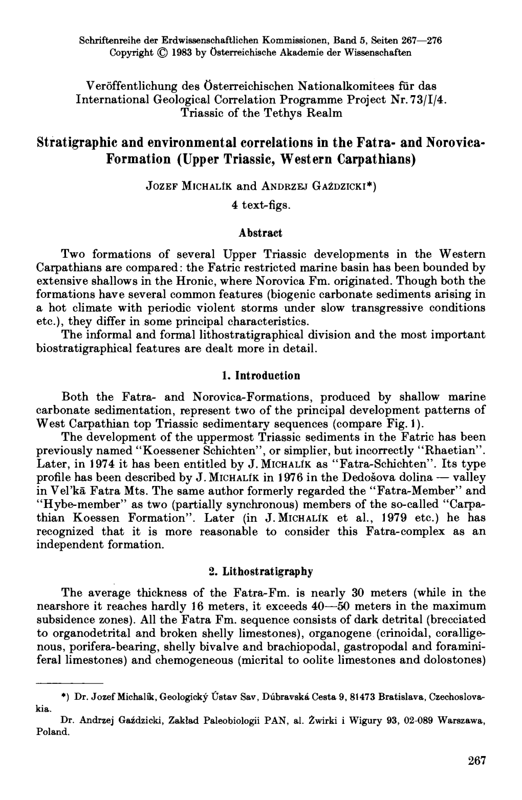 Stratigraphie and Environmental Correlations in the Fatra- and Norovica- Formation (Upper Triassic, Western Carpathians)