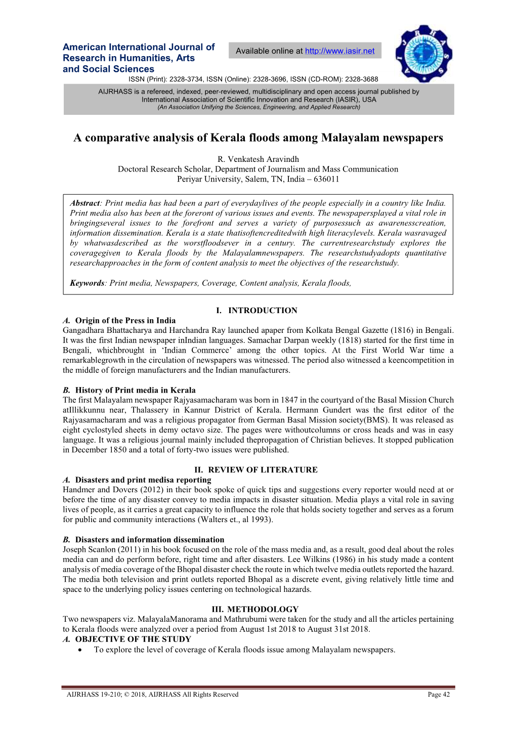 A Comparative Analysis of Kerala Floods Among Malayalam Newspapers