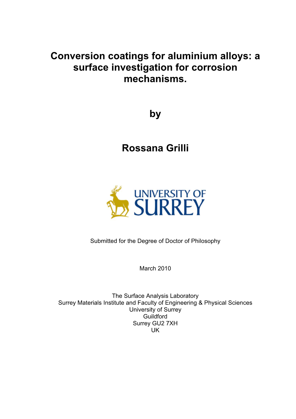 Conversion Coatings for Aluminium Alloys: a Surface Investigation for Corrosion Mechanisms