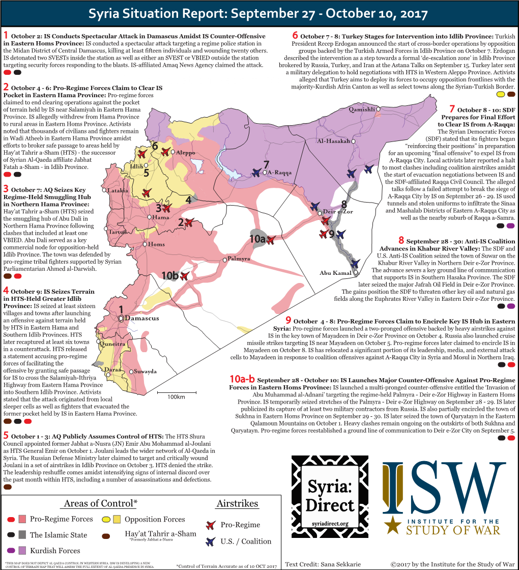 Syria Situation Report: September 27 - October 10, 2017