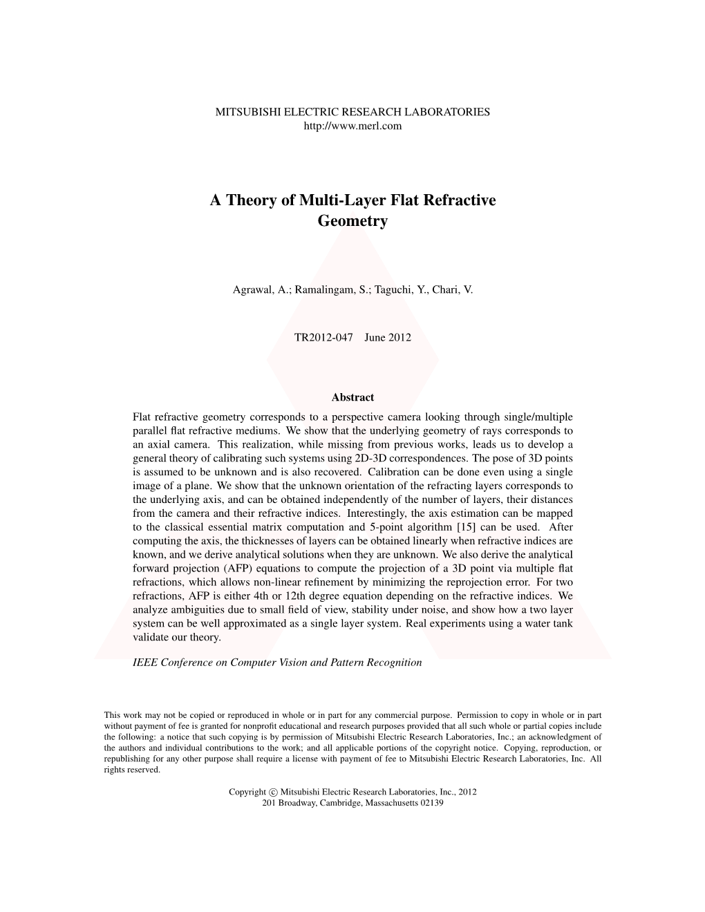 A Theory of Multi-Layer Flat Refractive Geometry