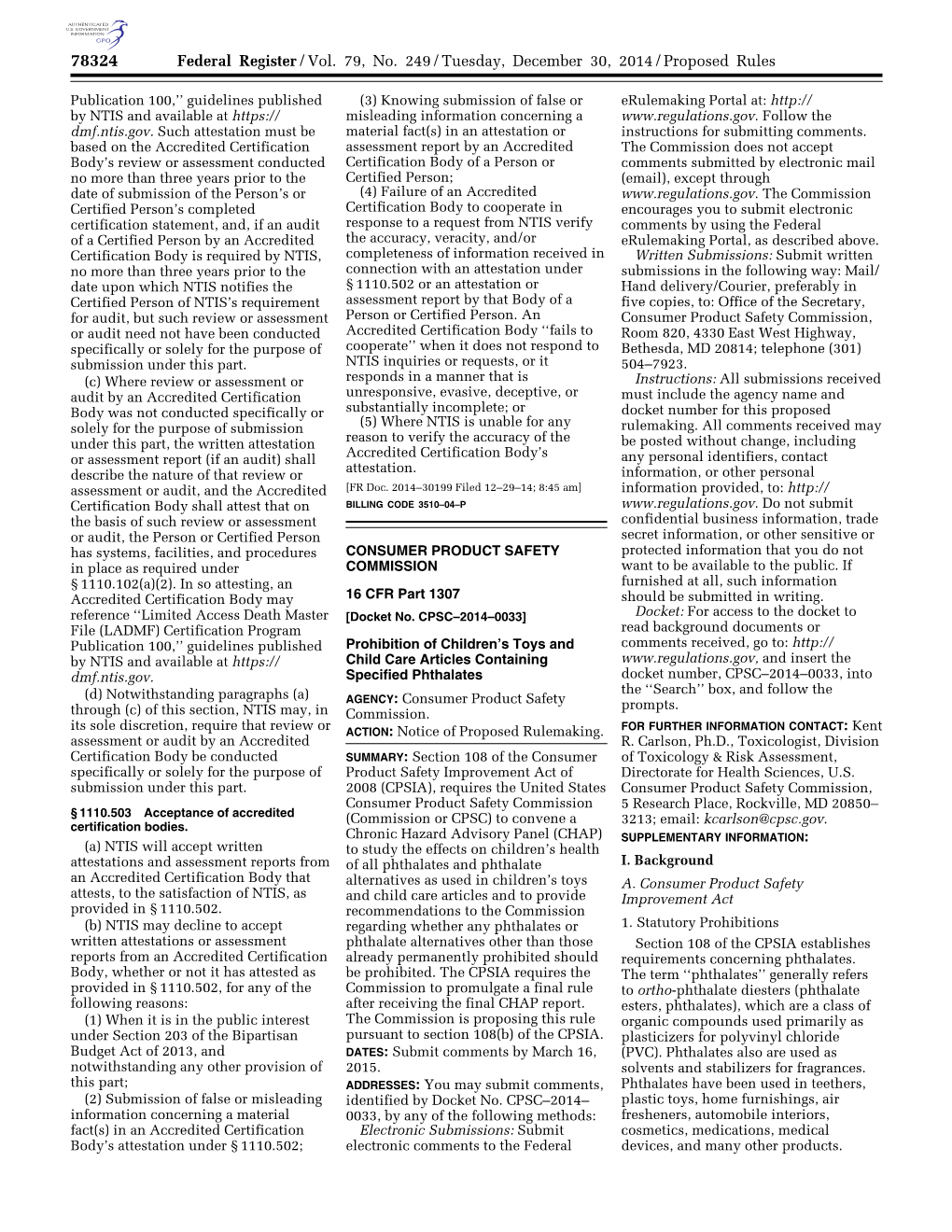 Federal Register/Vol. 79, No. 249/Tuesday, December 30, 2014