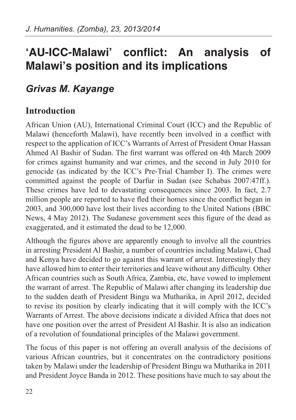 Conflict: an Analysis of Malawi's Position and Its Implications