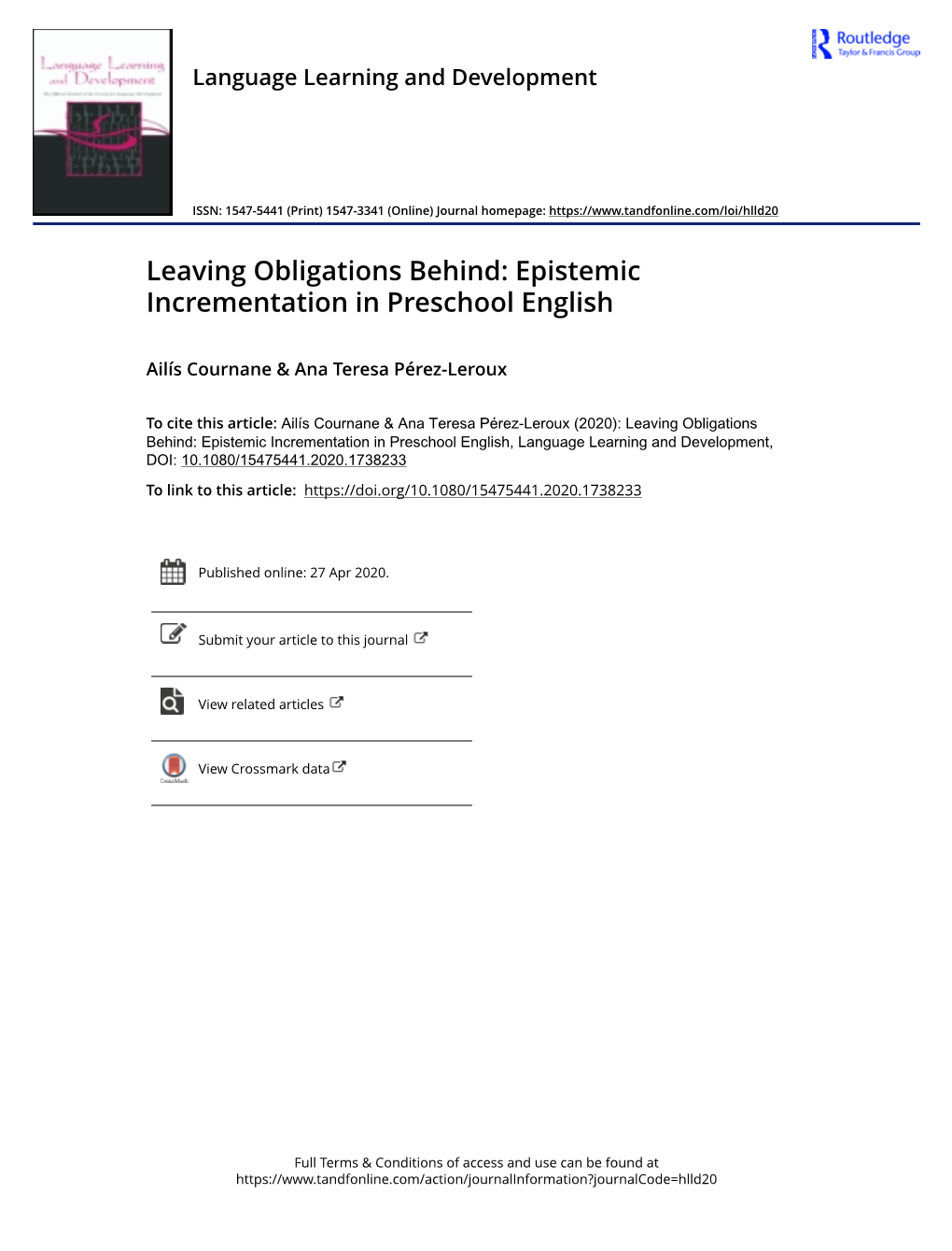 Leaving Obligations Behind: Epistemic Incrementation in Preschool English