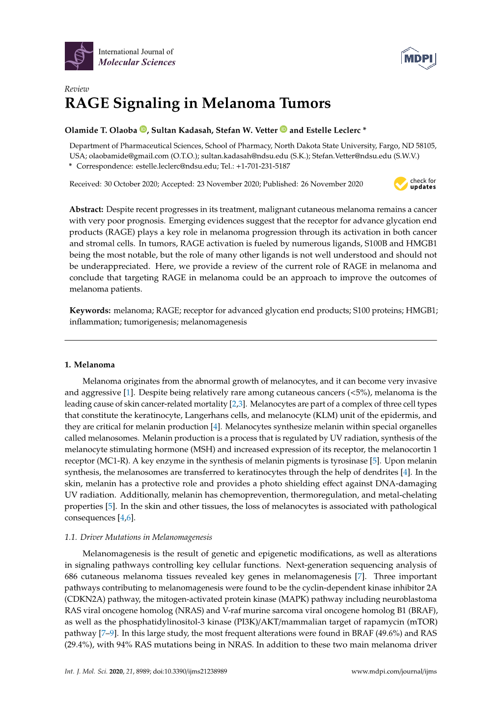 RAGE Signaling in Melanoma Tumors