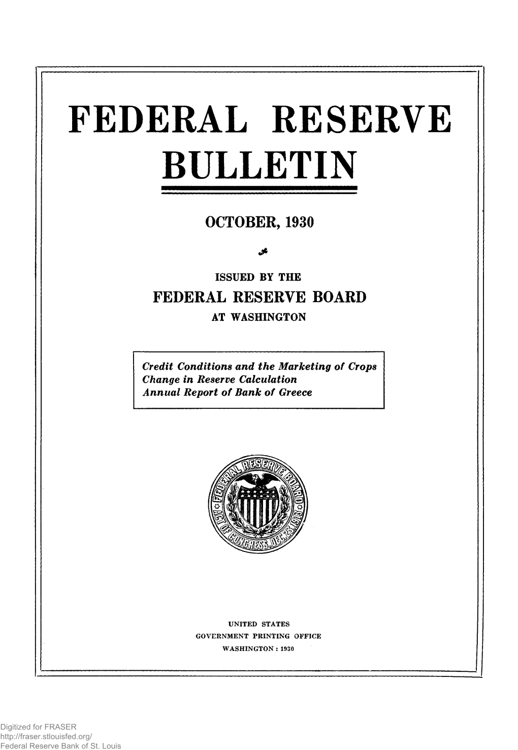 Federal Reserve Bulletin October 1930
