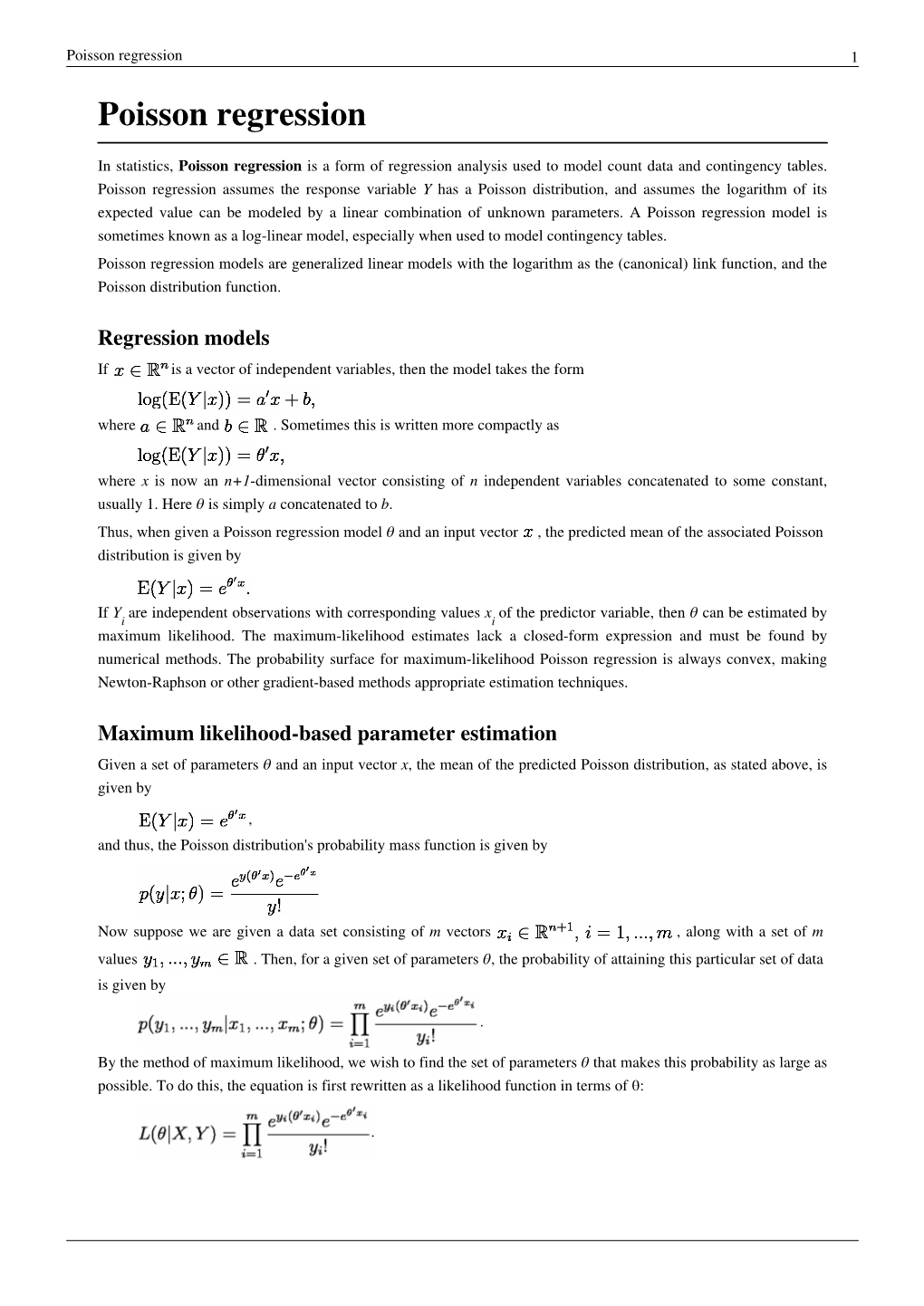 Poisson Regression 1 Poisson Regression