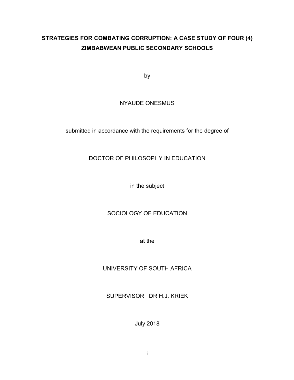 Strategies for Combating Corruption: a Case Study of Four (4) Zimbabwean Public Secondary Schools