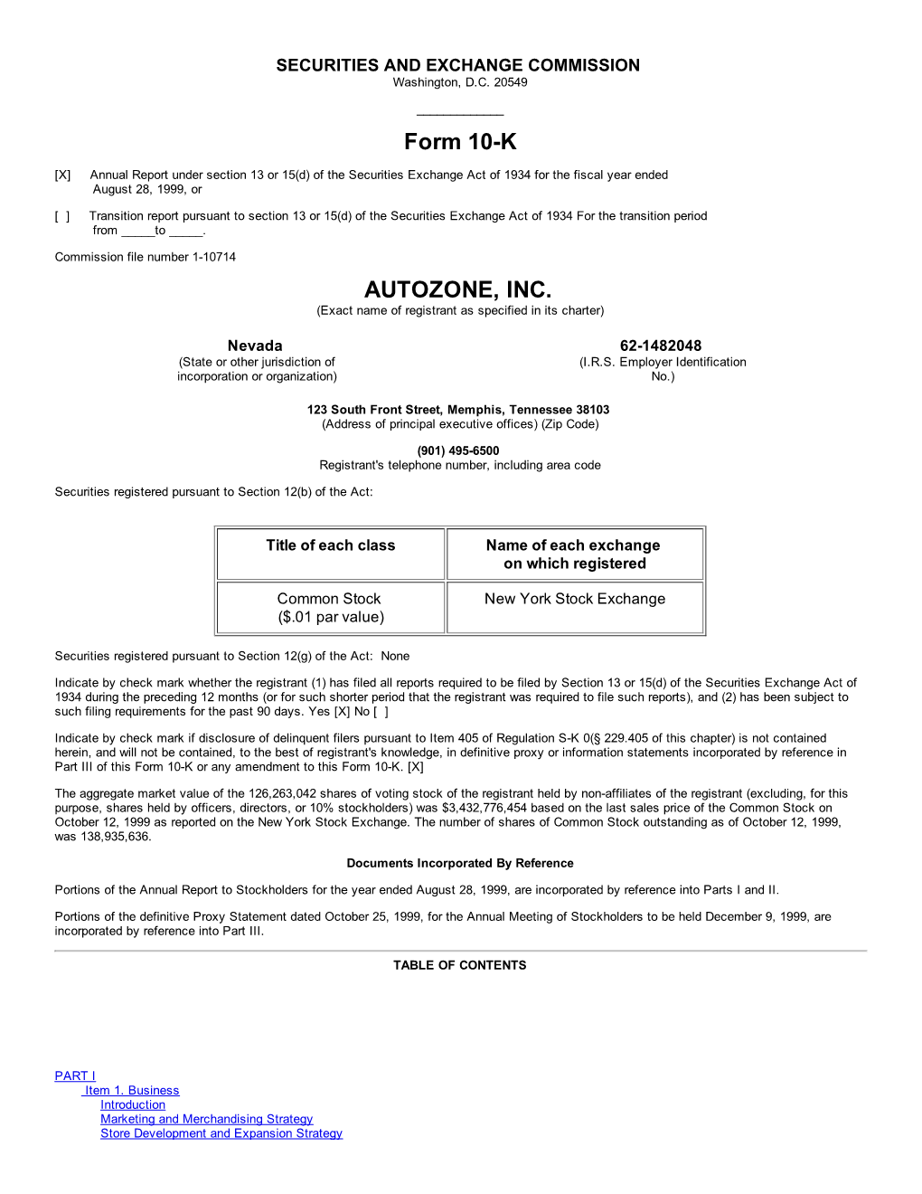 Form 10-K AUTOZONE, INC