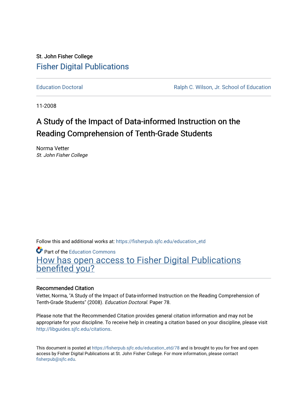 A Study of the Impact of Data-Informed Instruction on the Reading Comprehension of Tenth-Grade Students