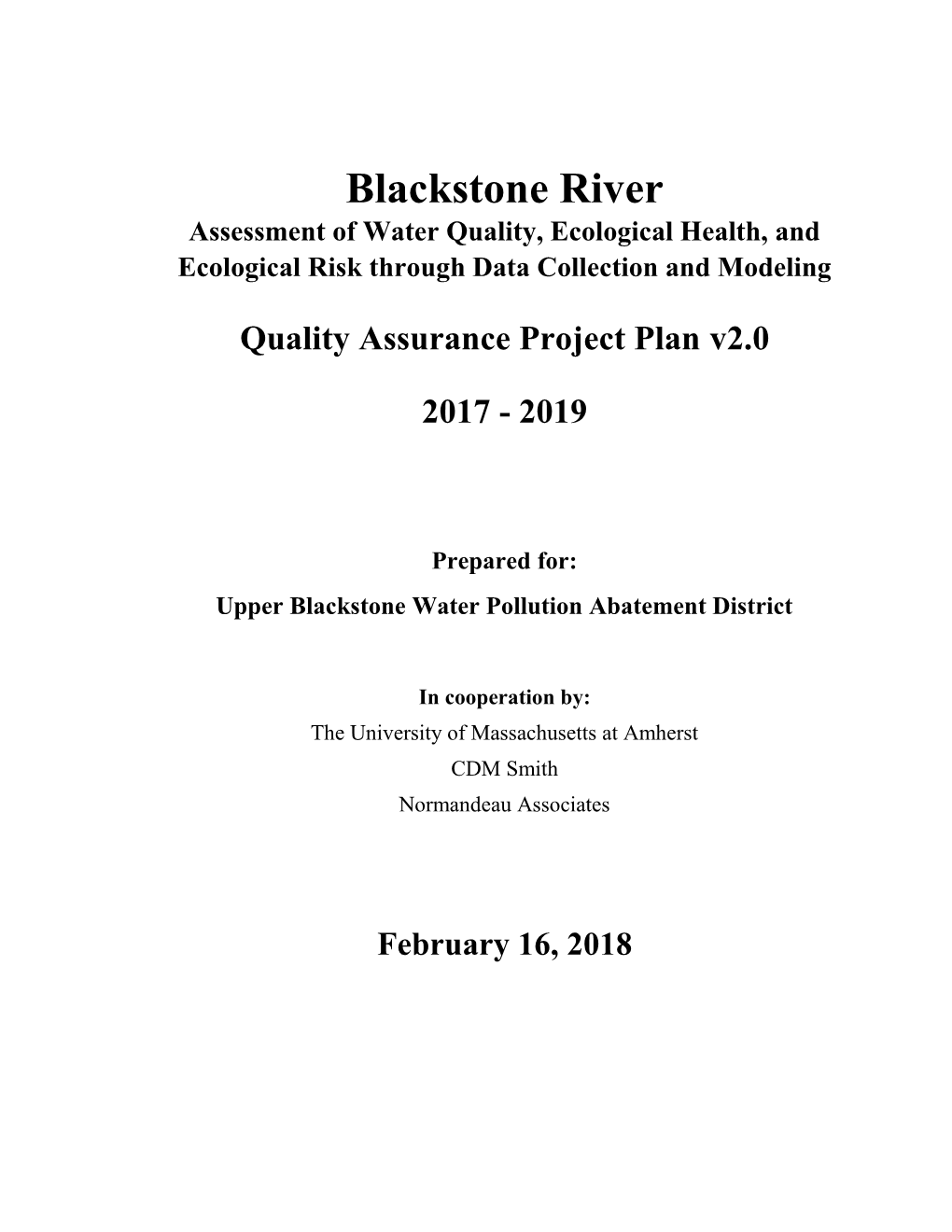 Blackstone River Assessment of Water Quality, Ecological Health, and Ecological Risk Through Data Collection and Modeling