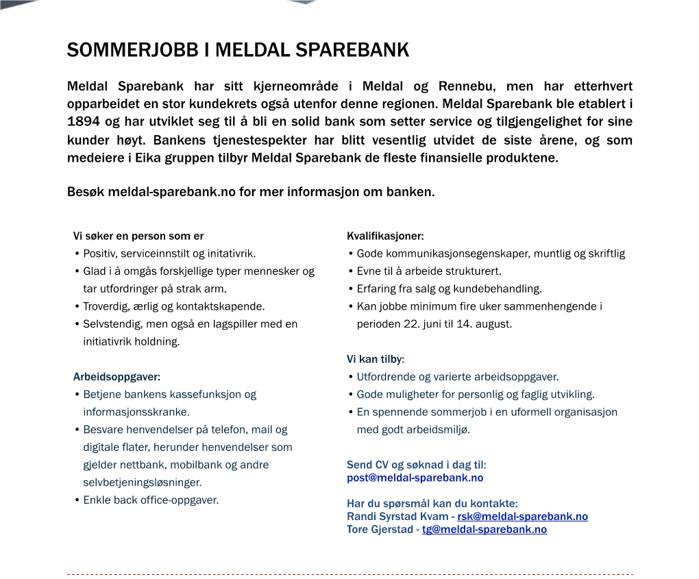 Meldalsbanken Sommerjobb