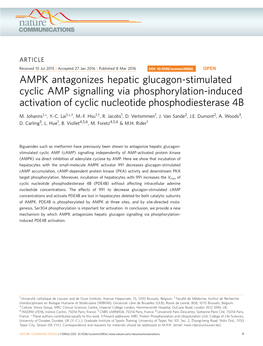 AMPK Antagonizes Hepatic Glucagon-Stimulated Cyclic AMP Signalling Via Phosphorylation-Induced Activation of Cyclic Nucleotide Phosphodiesterase 4B