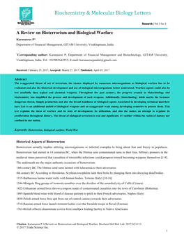 A Review on Bioterrorism and Biological Warfare