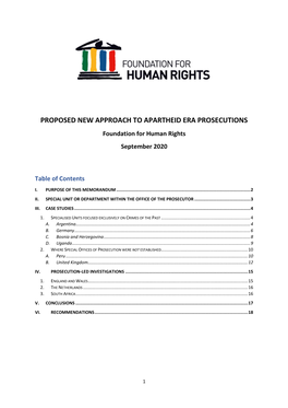 PROPOSED NEW APPROACH to APARTHEID ERA PROSECUTIONS Foundation for Human Rights September 2020