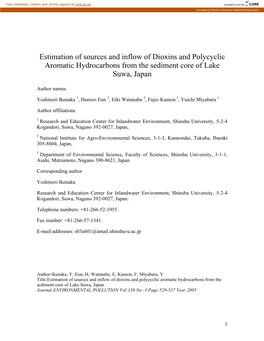 Estimation of Sources and Inflow of Dioxins and Polycyclic Aromatic Hydrocarbons from the Sediment Core of Lake Suwa, Japan