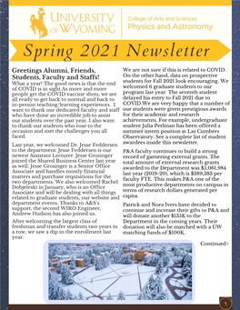 UW Physics & Astronomy Newsletter Spring 2021