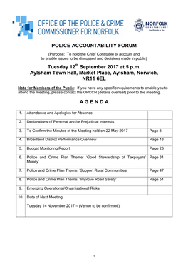 POLICE ACCOUNTABILITY FORUM Tuesday 12 September 2017 at 5