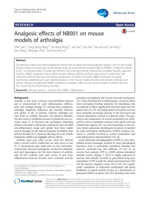 Analgesic Effects of NB001 on Mouse Models of Arthralgia