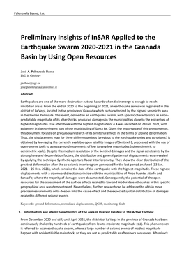 Preliminary Insights of Insar Applied to the Earthquake Swarm 2020-2021 in the Granada Basin by Using Open Resources