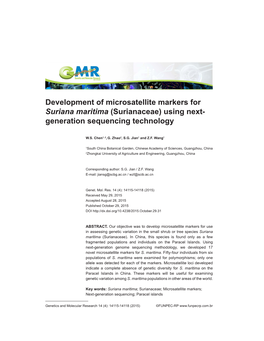 Development of Microsatellite Markers for Suriana Maritima (Surianaceae) Using Next- Generation Sequencing Technology