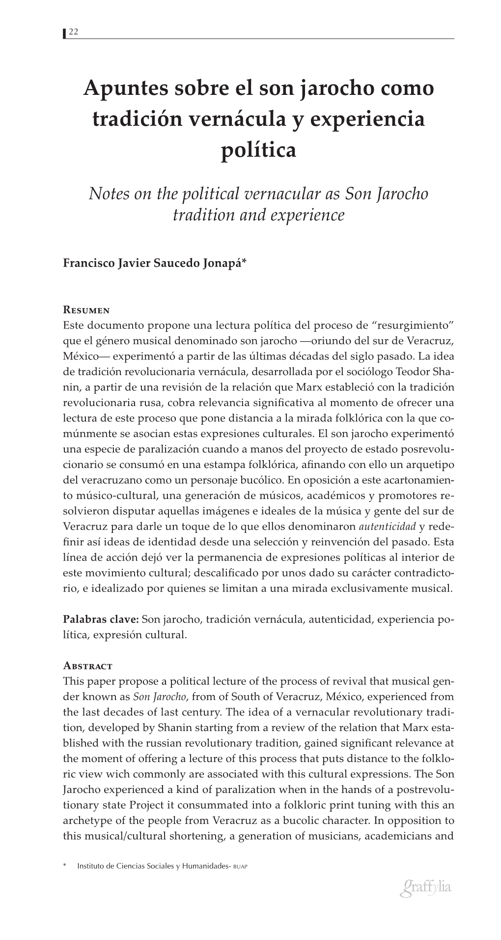 Apuntes Sobre El Son Jarocho Como Tradición Vernácula Y Experiencia Política