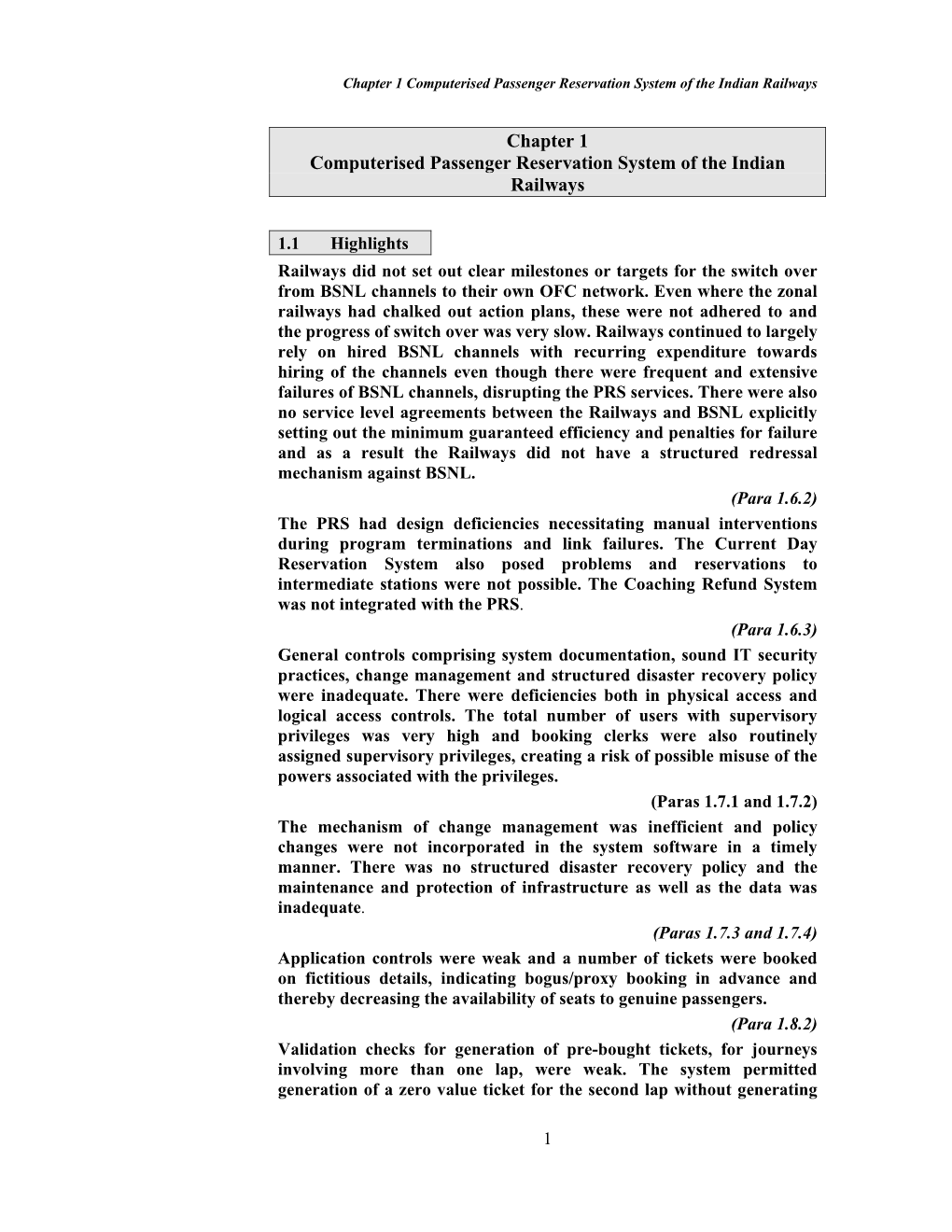 Chapter 1 Computerised Passenger Reservation System of the Indian Railways