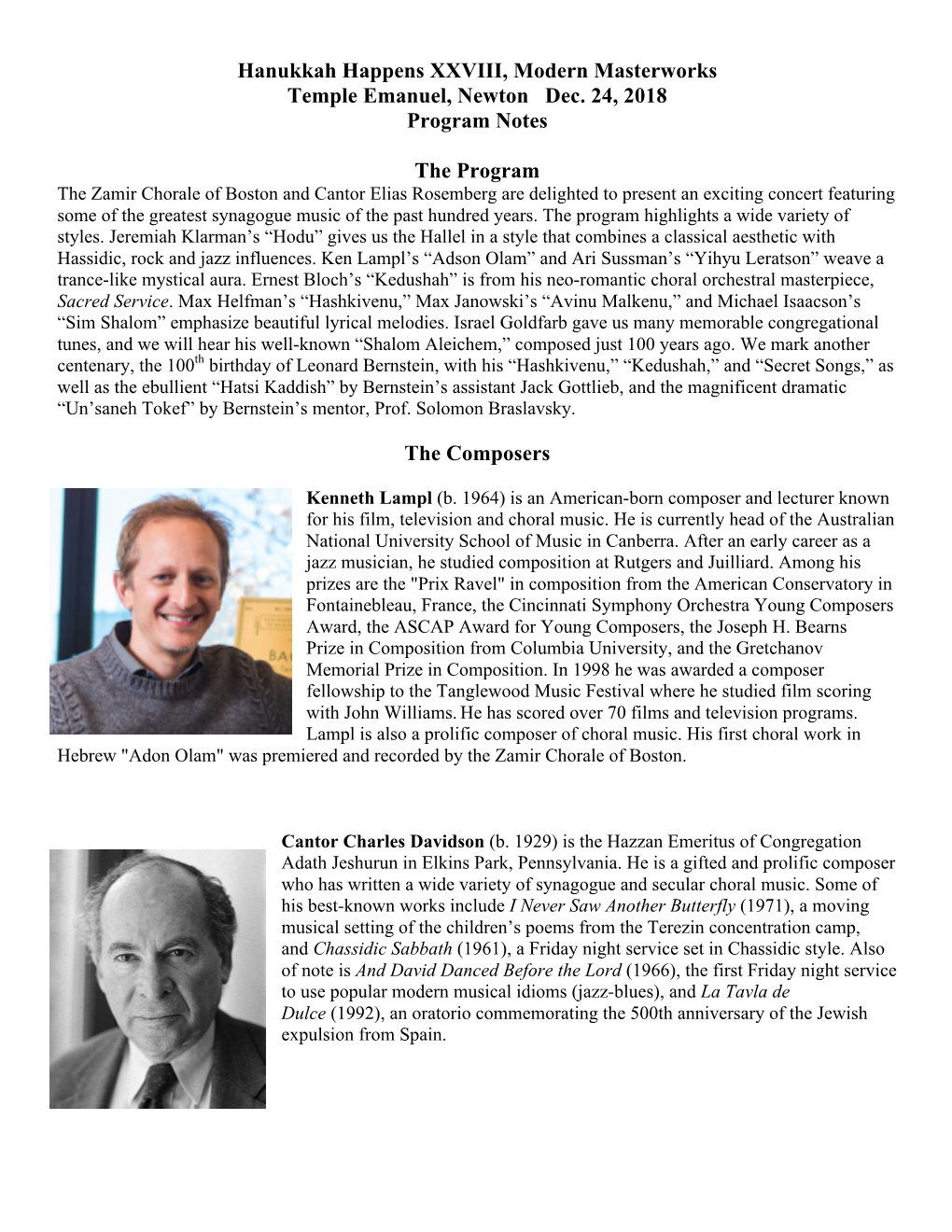 Program Note and Composers Bios W