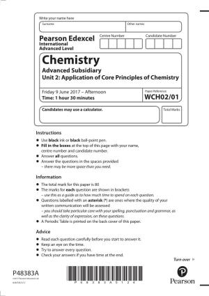 Chemistry Advanced Subsidiary Unit 2: Application of Core Principles of Chemistry