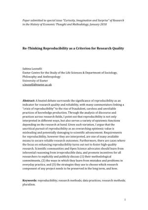 Re-Thinking Reproducibility As a Criterion for Research Quality