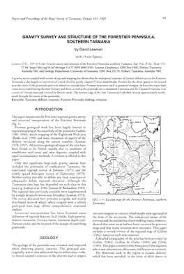 GRAVITY SURVEY and STRUCTURE of the FORESTIER PENINSULA, SOUTHERN TASMANIA by David Leaman