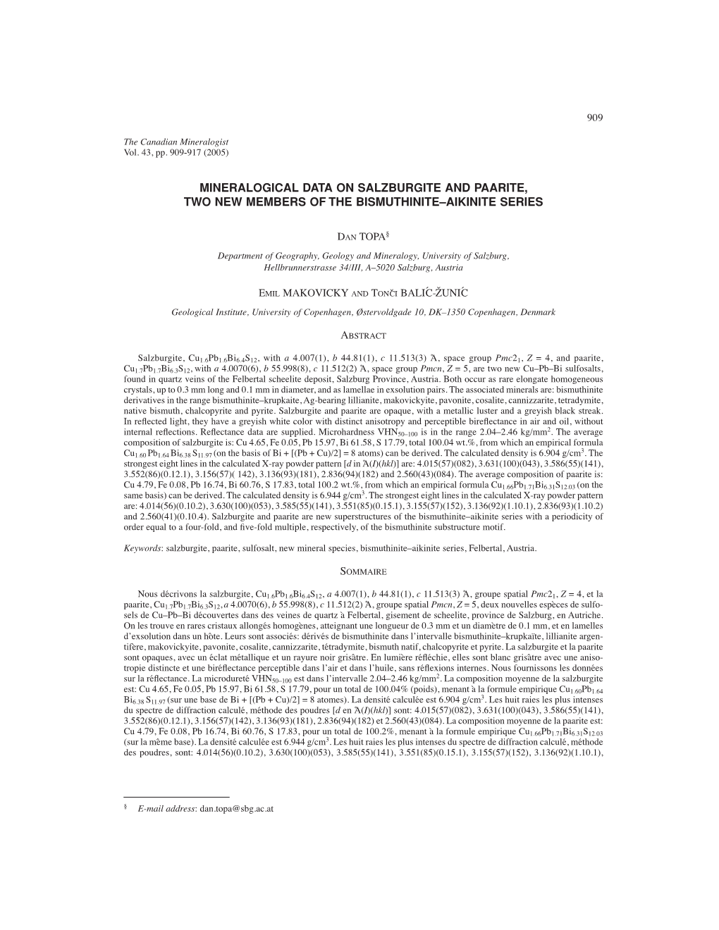 Mineralogical Data on Salzburgite and Paarite, Two New Members of the Bismuthinite–Aikinite Series