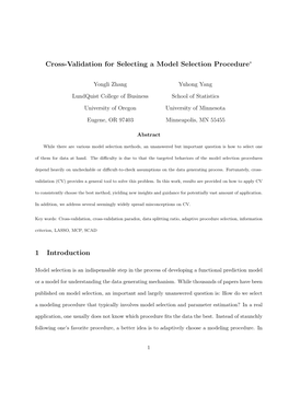 Cross-Validation for Selecting a Model Selection Procedure 1 Introduction