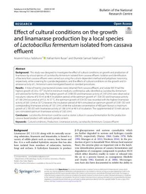 Effect of Cultural Conditions on the Growth and Linamarase Production
