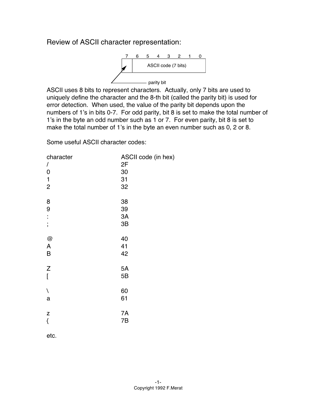 Review of ASCII Character Representation