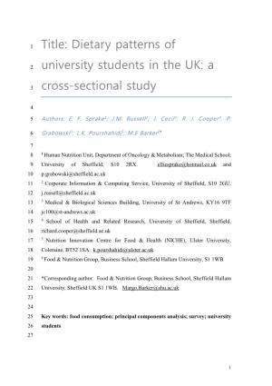 Dietary Patterns of University Students in the UK: a Cross-Sectional Study