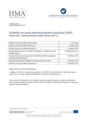 Guideline on Good Pharmacovigilance Practices (GVP) Module VIII – Post-Authorisation Safety Studies (Rev 3)