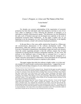 Coase's Penguin, Or, Linux and the Nature of the Firm