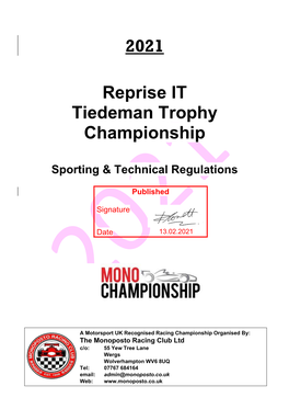 2021 Reprise IT Tiedeman Trophy Championship Regulations