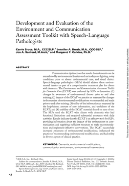 Development and Evaluation of the Environment and Communication Assessment Toolkit with Speech-Language Pathologists