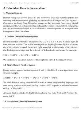 A Tutorial on Data Representation - Integers, Floating-Point Numbers, and Characters 2/26/13 8:22 PM