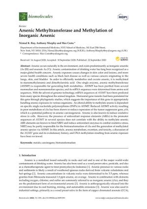Arsenic Methyltransferase and Methylation of Inorganic Arsenic