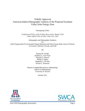 Tribally Approved American Indian Ethnographic Analysis of the Proposed Escalante Valley Solar Energy Zone