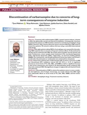Discontinuation of Carbamazepine Due to Concerns of Long‐Term