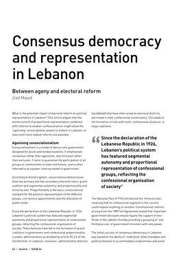 Consensus Democracy and Representation in Lebanon