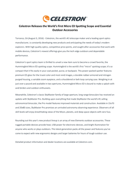 Celestron Releases the World's First Micro ED Spotting Scope and Essential Outdoor Accessories