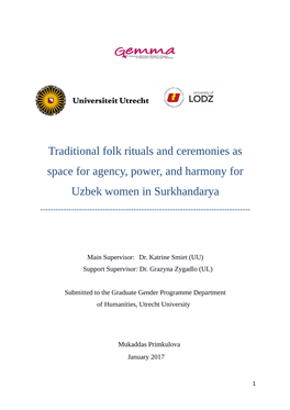 Traditional Folk Rituals and Ceremonies As Space for Agency, Power, and Harmony for Uzbek Women in Surkhandarya